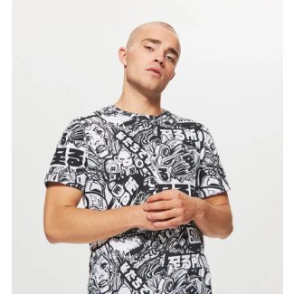 Abstract All Over Print T Shirt White-L