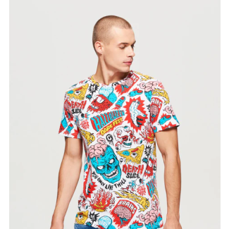 All Over Halloween Print T Shirt White