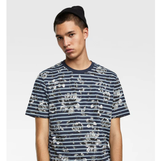 Floral And Stripe T Shirt Blue